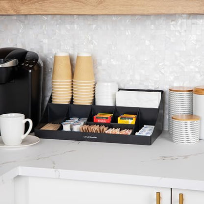 Mind Reader Cup and Condiment Station, Countertop Organizer, Coffee Bar, Kitchen, Stirrers, 17.875"L x 9.5"W x 6.625"H, Black - color: Black
