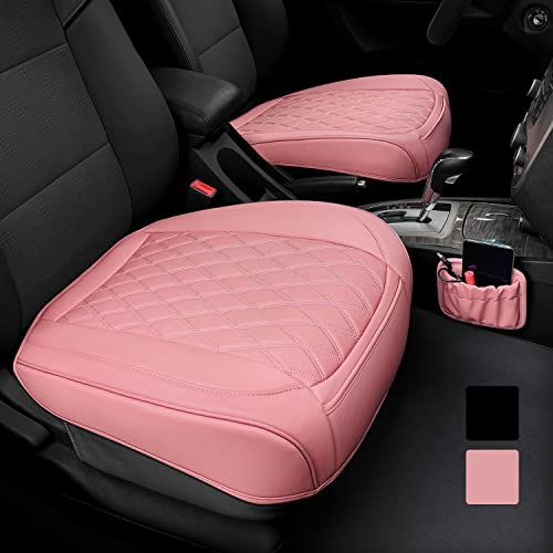 2 Pack Leather Front Car Seat Cover Bottom Car Seat, Anti-Slip and Full Wrap Driver Car Seat Protectors with Storage Pocket, Luxury Waterproof Bottom Auto Seat Cushion Pad Mat for Most Vehicles(Pink) - color: pink-2pcs