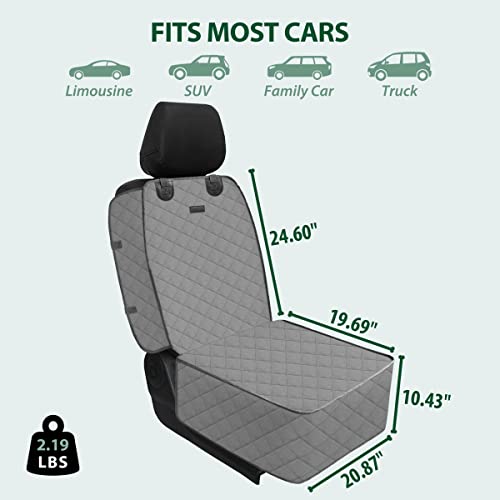 Dog Car Front Seat Cover with Side Flaps & Buckle Straps for Pet, 100% Waterproof 600D Oxford Single Seat Protector Heavy Duty Quilted Scratch Proof, Universal Size for SUV Truck, Grey