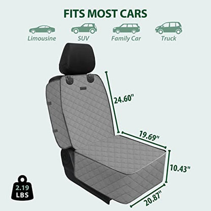 Dog Car Front Seat Cover with Side Flaps & Buckle Straps for Pet, 100% Waterproof 600D Oxford Single Seat Protector Heavy Duty Quilted Scratch Proof, Universal Size for SUV Truck, Grey