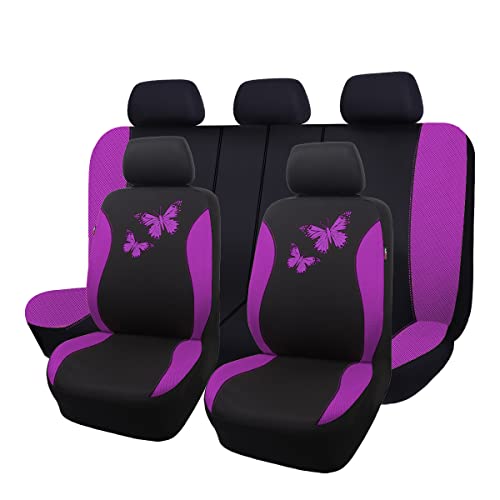 Flying Banner Butterfly car seat Covers ful Set Fashion Universal Lady Woman Female Rear Bench Split Colorized (Full Set, Purple) - color: Purple, size: Full set