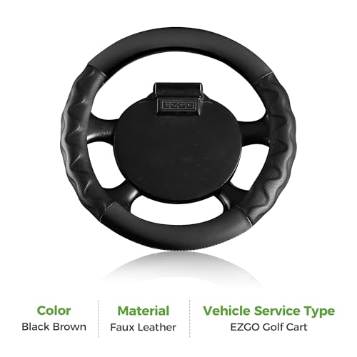10L0L 13 Inch Golf Cart Steering Wheel Covers for EZGO TXT&RXV 1994-up, Upgraded Microfiber Anti-Slip Steering Wheel Cover with Pu Leather - color: Black