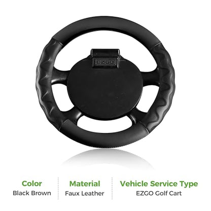 10L0L 13 Inch Golf Cart Steering Wheel Covers for EZGO TXT&RXV 1994-up, Upgraded Microfiber Anti-Slip Steering Wheel Cover with Pu Leather - color: Black