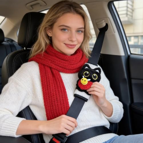 2 PCS Short Plush Seat Belt Cover Pad, Cute Kawaii Animal Cat Soft Seatbelt Covers for Kids Women, Seatbelt Cushion, Car Seat Strap Pads (Red) - color: Red