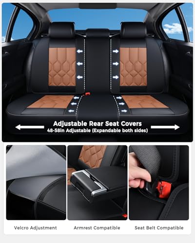 Huidasource Seat Covers Full Set, Universal Fit for Most Cars SUV Trucks, Full Coverage Leather Seat Cover, Airbag, Cupholder Compatible, Seat Function Retain, Easy Install with Velcro, Black & Brown - color: FS: Black&Brown, size: Full Set