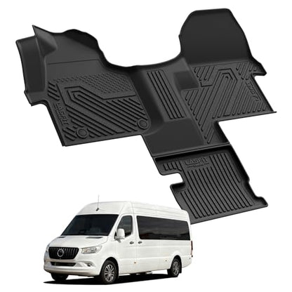 LASFIT Floor Mats for Mercedes Benz Sprinter 1500/2500/3500/4500 2019-2026 (Fit Cargo Van & Cab Chassis), All Weatehr TPE Floor Liners Custom Fit Sprinter 1st Row with Center Aisle Liner - size: 13)For Benz Sprinter|2019-2026|1st Row