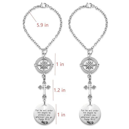 2 Pack Cross Car Charms for Women Men, Guardian Angel Rear View Mirror Decor, Psalm 91:11, Bible Verse, Christian Faith Based Car Accessory, Religious Gift