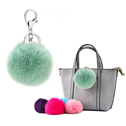Cute Faux Rabbit Fur Ball Pom Pom Keychain Car Key Ring Handbag Tote Bag Pendant Purse Charm - color: Green
