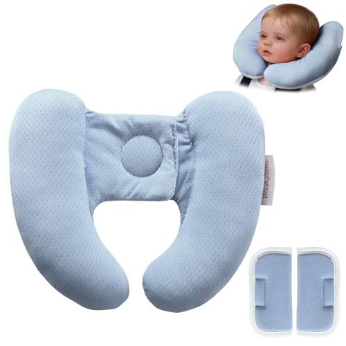 Baby Neck Pillow for Car Seat and Stroller, Adjustable Baby Head Support Pillow for Travel, Soft and Cushiony Torticollis Pillows for Infant and Newborn (Blue) - color: Blue