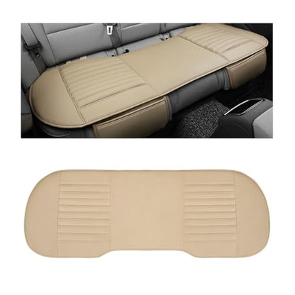 Leather Car Seat Cover, Breathable Rear Seat Bottom Cushion Pad Filling Bamboo Charcoal, Comfortable Anti-Slip Vehicle Long Bench Cover with Storage Pockets, Car Accessories (Beige) - color: Beige