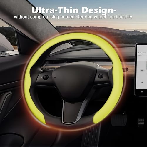 Nappa Leather Steering Wheel Cover,Universal Fit 15 Inch-Premium Non-Slip Breathable Comfort Grip for Cars Trucks SUVs,Anti-Slip Durable Interior Upgrade Lemon Yellow - color: Lemon Yellow