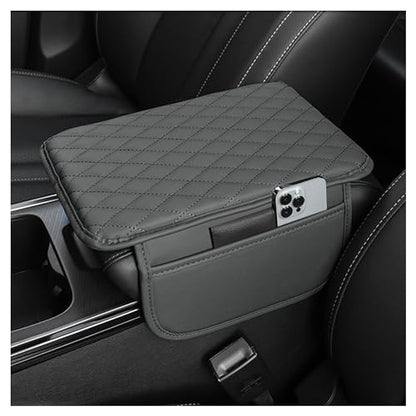 Stacool Upgraded Car Center Console Cover,Microfiber Leather Car Armrest Cover Cushion with 2 Storage Bags,Universal Car Armrest Storage Box (Gray)
