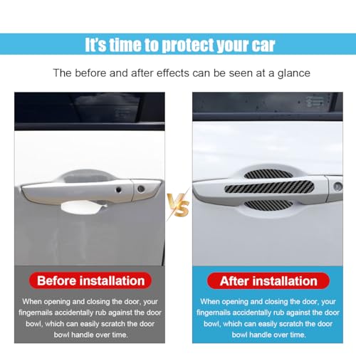 8PCS Car Door Handle Scratch Protectors, Carbon Fiber Car Door Handle Bowl Sticker, Universal Auto Doors Handles Paint Guard Cover, Doors Handles Cup Protective Film for Cars (Black)