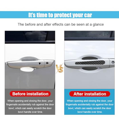 8PCS Car Door Handle Scratch Protectors, Carbon Fiber Car Door Handle Bowl Sticker, Universal Auto Doors Handles Paint Guard Cover, Doors Handles Cup Protective Film for Cars (Black)