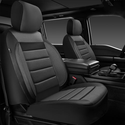 CAR PASS 3D Foam Leather Car Seat Covers Two Front Seats only, Air Mesh Thick Seat Covers, All Weather Car Seat Cover Comfort & Protection for Truck,SUV,Sedan,Van, Airbag Compatible (Charcoal Gray) - color: Black Charcoal Front
