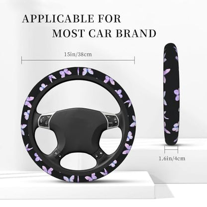 Purple Butterfly Car Steering Wheel Cover Non-Slip - color: Purple Butterfly