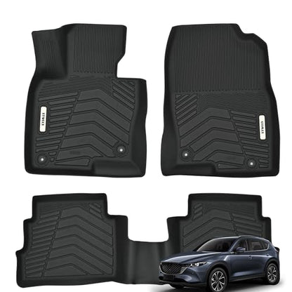 All Weather Floor Mat for Mazda CX-5 2017-2025, TPE Car Mat Full Set Front & Rear 3PCS,Custom Fit Floor Liners - Anti-Slip Waterproof Odorless Easy Clean - Black