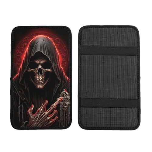 Universal Car Center Console Cushion Pad, Cool Red Skull Soft Waterproof Car Center Console Cover Auto Armrest Seat Box Cover Protector for Most Vehicle SUV Truck Car - color: Cool Red Skull