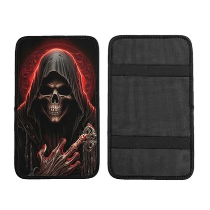 Universal Car Center Console Cushion Pad, Cool Red Skull Soft Waterproof Car Center Console Cover Auto Armrest Seat Box Cover Protector for Most Vehicle SUV Truck Car - color: Cool Red Skull