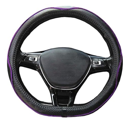 Mayco Bell Flat Bottom Steering Wheel Cover Anti-Slip,Safety,Soft,Breathable,Durable,Full Surround,Comfortable Grip Microfiber Leather (D Shape, Black Purple) - color: Black Purple, size: D Shape