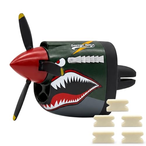 P-40 Warhawk Car Air Freshener with Spinning Propeller - Vent Clip Dashboard Decor for Men, Long Lasting Odor Eliminator wiht 5 Pack P40 Freshener Refills (P40 shark+5PCS Freshener Refills) - color: P40 shark+5PCS Freshener Refills