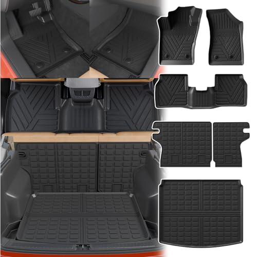 Floor Mats Compatible with 2017-2025 2026 Jeep Compass Trunk Mat Cargo Liner Cargo Mat TPE All Weather Back Seat Cover Protector 2024 Compass Accessories (Trunk Mat+Backrest Mats+Floor Mats) - style: For Jeep Compass | 2017-2026