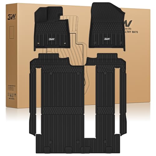 3W Floor Mats for Toyota Sienna 2021-2026 8 Seat LE/XLE, TPE All Weather Custom Fit Floor Liner for Toyota Sienna 1st, 2nd and 3rd Row, Black (Only for 8 Passenger) - size: 1. Toyota Sienna 8 Seat|21-26|Floor Mats
