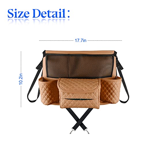 XINLIYA Car Handbag Holder Between Seats, PU Leather Multi-Pocket Large Capacity Purse Holder, Auto Net Bag Barrier of Backseat Pet Kids, Car Seat Organizers and Storage for Cargo Tissue Cup（Brown） - color: Brown