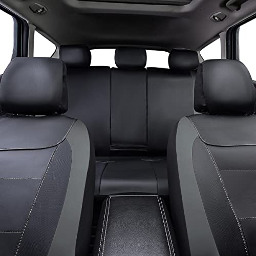 Flying Banner car seat Covers Protects Water Proof Faux Leather Carbon Fiber Front and Rear Bench (Black Gray, Full Set - 8PCS) - color: Gray Black, size: Full Set -- 8PCS