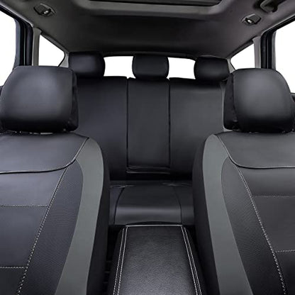 Flying Banner car seat Covers Protects Water Proof Faux Leather Carbon Fiber Front and Rear Bench (Black Gray, Full Set - 8PCS) - color: Gray Black, size: Full Set -- 8PCS