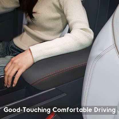 ramuel Compatible with Center Console Armrest Cover Pad PU Leather Arm Rest Covers Mat Middle Console Cover Lid Protector Pad for Chevrolet/Chevy Equinox LT/ACTIV/RS 2024 2025 (Red Line)
