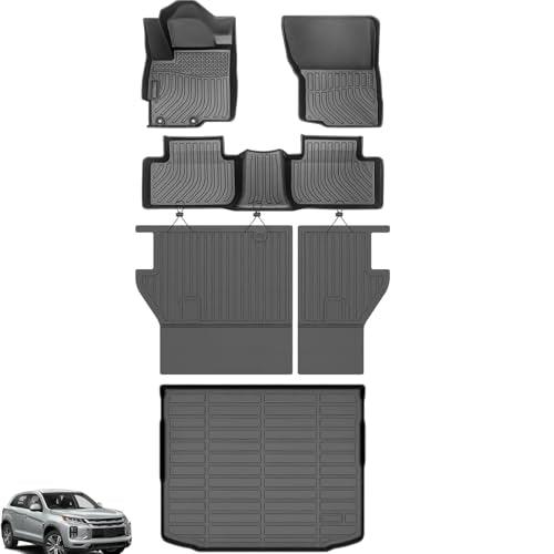 Floor Mats for Mitsubishi Outlander Sport 2011-2024, Outlander Sport Floor Mats Full Set Custom Fit Floor Liners & Backrest Mat & Cargo Liner, TPE Summer Winter Non-Slip Waterproof Mats Accessories
