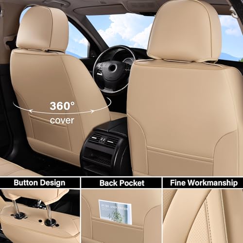 Coverado Waterproof Nappa Leather Car Seat Covers, Automotive Seat Covers，Front Car Seat Cushion & Car Seat Protector, Beige Seat Covers Universal Fit for Most Cars, SUVs, Trucks - color: Beige-N, size: Front