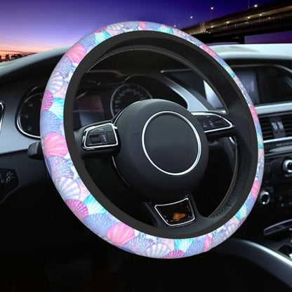 Mermaid Steering Wheel Cover Elastic Non-Slip Car Steering Wheel Covers with Seat Belt Shoulder Pad for Women Men - color: Mermaid