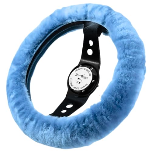 Andalus Brands Luxury Fluffy Car Steering Wheel Covers – Genuine Merino Sheepskin, Soft Fuzzy Car Steering Wheel Cover for Women, Universal 14.5-15" Size, Plush Fur Cute Auto Accessories, Sky Blue - color: Sky Blue