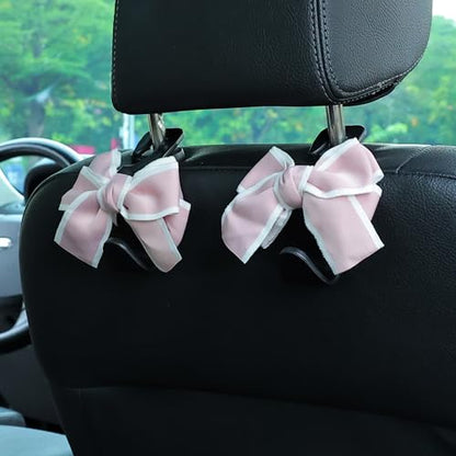 Car Seat Headrest Hook Cute Bowknot Vehicle Hanger Car Storage Organizer for Handbag Purse Coat Grocery Bag Black Pink - color: Black Pink