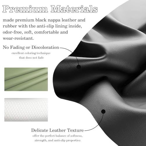 Black Avocado Green Car Steering Wheel Cover, Nappa Leather, Bottom Color Blocking, Universal 14.5-15 Inch Leather Anti-Slip Breathable Auto Steering Wheel Covers for Men Women - color: Black Avocado Green
