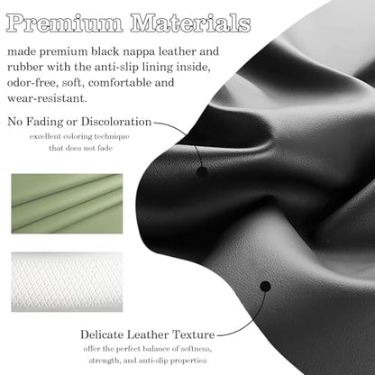 Black Avocado Green Car Steering Wheel Cover, Nappa Leather, Bottom Color Blocking, Universal 14.5-15 Inch Leather Anti-Slip Breathable Auto Steering Wheel Covers for Men Women - color: Black Avocado Green