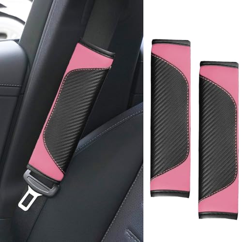 2PCS Car Seat Belt Cover Pad, Soft Carbon Fiber Leather Seatbelt Shoulder Protector for a More Comfortable Driving, Universal Safety Belt Strap Cover to Protect Your Neck (Pink) - color: Pink