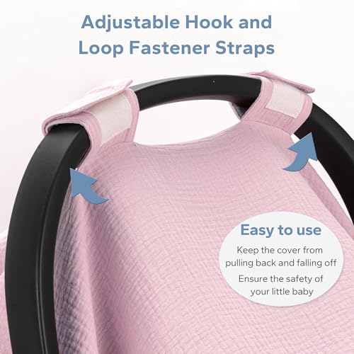 SERAPHY 100% Muslin Cotton Car Seat Cover Baby, 2 Pack Universal Carseat Covers Baby Boy Girl, Breathable Car Seat Canopy, Soft Infant Car Seat Cover for Summer and Winter—2 Pcs Pink&Flowers - color: Pink&Flowers