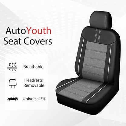Leather Car Seat Covers, Air Cool Mesh Design, Airbag Compatible Car Seat Covers Front Seats, Enhanced Comfort for Most Cars, SUVs, Vans - Grey