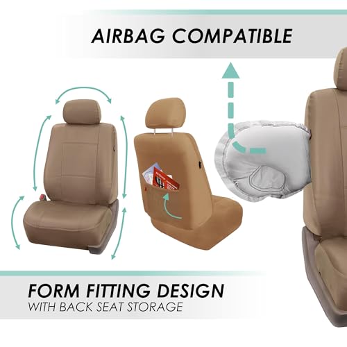 FH Group Car Seat Covers PU Leather 3 Row 7 Seater Car Seat Covers, Airbag Compatible and Split Bench - Fit Most Car, Truck, SUV, & Van Solid Tan - color: Beige, style: 7 Seater
