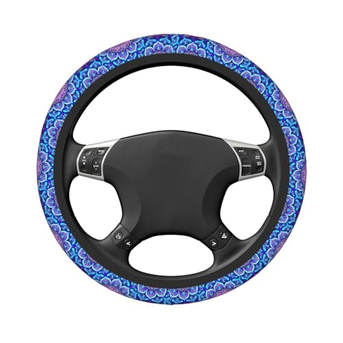 Blue Mandalas Elastic Steering Wheel Cover Non-Slip Breathable Steering Wheel Protector Fit Auto, SUVs, Truck - color: Blue Mandalas