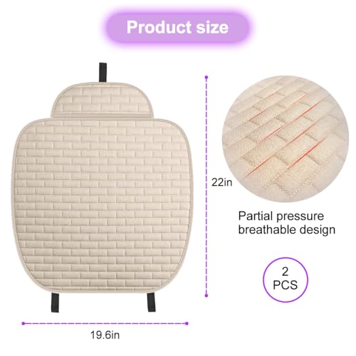 Car Front Bottom Seat Cover, 2PCS Anti Slip Comfortable Vehicle Front Cushion Protector with Storage Pocket, Breathable Linen Frontseat Pad Mat, Universal Automotive Accessories (Beige)