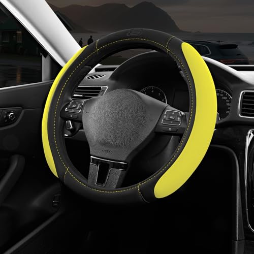Skechers Steering Wheel Cover, Memory Foam Car Steering Wheel Cover,14.5-15inch Anti-Slip Safety Comfortable Desgin, Universal Accessory for Diverse Cars, Truck,SUV (Black & Yellow) - color: Yellow