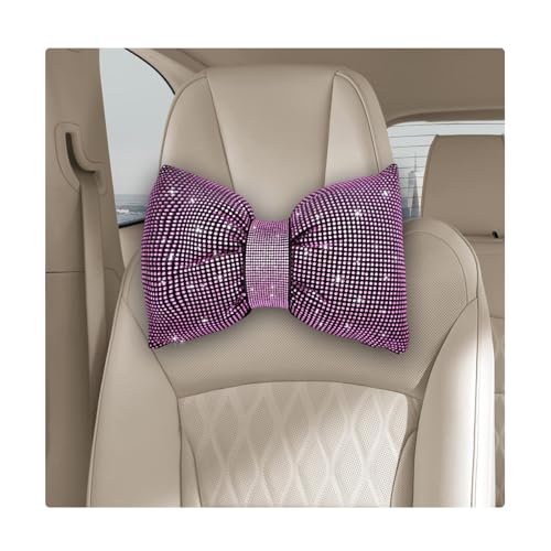 Bling Car Seat Neck Pillow, Soft Bling Bowknot Headrest Neck Support Rest Cushion, Neck Relax Head Rest Auto Pillow with Crystal Rhinestone for Women, Car Accessories (Pink) - color: Pink