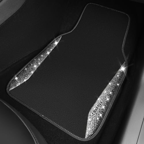 CAR PASS Bling Diamond Car Floor Mat Shining Rhinestones Carpet, Sparkly Glitter Crystal Anti-Slip PVC Heel Pad Automotive Universal Fit for SUV Sedan Car Van, 4pcs for Girl Cute Women, Black Silver - color: Silver Diamond