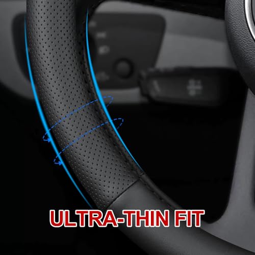 HAOTULE New Nappa Leather car Steering Wheel Cover, Anti-Slip, Safety, Soft, Breathable Full Surround Universal 15 inch Black - color: Black-1