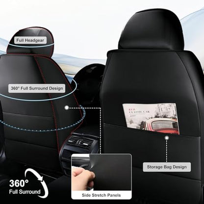 2PCS Car Seat Covers Front Seat Fit for Hyundai Genesis 2009-2014 Automotive Seat Cover Protector Waterproof Faux Leather Seat Covers Cushion with Airbag Compatible(Black&Grey)