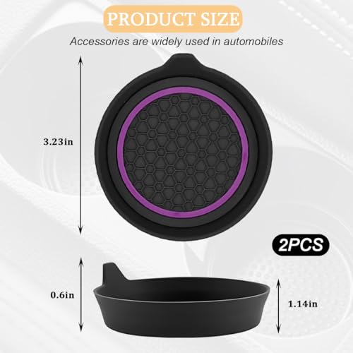 2PCS Car Cup Holder Coaster, Silicone Non-Slip Vehicle Cup Recessed Mats, Waterproof ＆ Sift-Proof Automotive Interior Insulation Drink Insert Pads, Universal Fit (Purple/Black) - color: Purple/Black